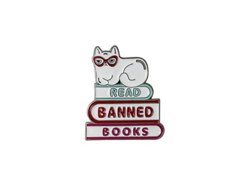 Read Banned Books Library Cat Enamel Pin