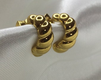 Mini orecchini croissant placcati in oro 18 carati, orecchini in oro, orecchini a bottone