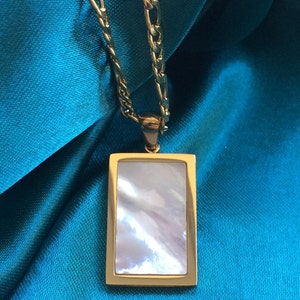 18k gold plated rectangle abalone shell natural pendant necklace layering necklace gold necklace image 4