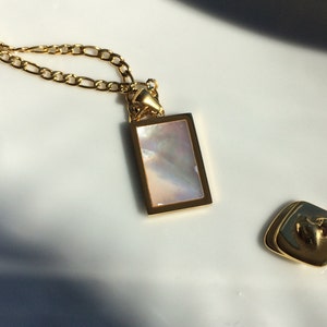 18k gold plated rectangle abalone shell (natural) pendant necklace- layering necklace- gold necklace