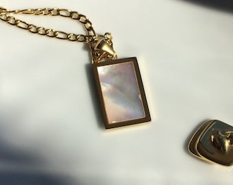 18k gold plated rectangle abalone shell (natural) pendant necklace- layering necklace- gold necklace