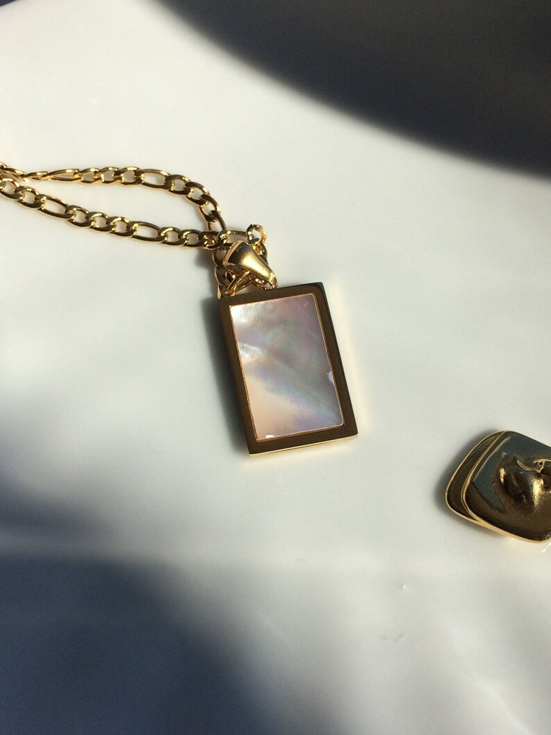 18k gold plated rectangle abalone shell natural pendant necklace layering necklace gold necklace image 1