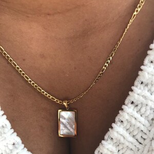 18k gold plated rectangle abalone shell natural pendant necklace layering necklace gold necklace image 2