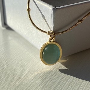 Vintage jade necklace, 18k gold plated, stainless steel chain, French necklace, Mother’s Day gift for her, elegant and lightweight.