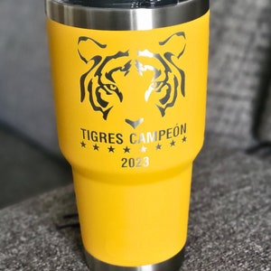 30 oz Tigres UANL Campeon 2023 Tumbler Vaso Termico Stainless Steel Laser Engraved Personalizado