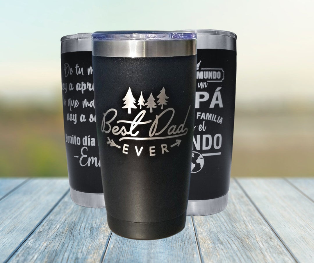 TERMO PAPA 30oz Stainless Tumbler Coffe Mug Father's Day Gift Custom Cup  Termo Dia Del Padre Silver and White Permanent Ink. 