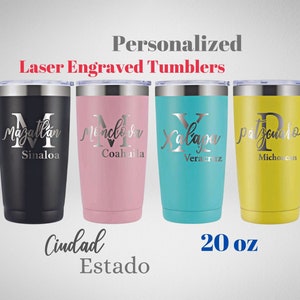 Vaso Termico Coahuila,Veracruz,Nuevo Leon,Mexico,Sonora,Michoacan,Jalisco,Guanajuato,Chihuahua,Puebla,Colima, Grabado en Laser 20 oz tumbler