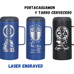 Portacaguamon Termico Portacaguama de 1.2 litros-40 oz Beer Bottle Holder Club America Cruz Azul Pachuca laser engraved Destapador incluido
