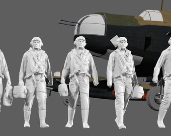 Équipage de bombardier de la RAF de la Seconde Guerre mondiale avec casques de vol - Ensemble de 5 figurines