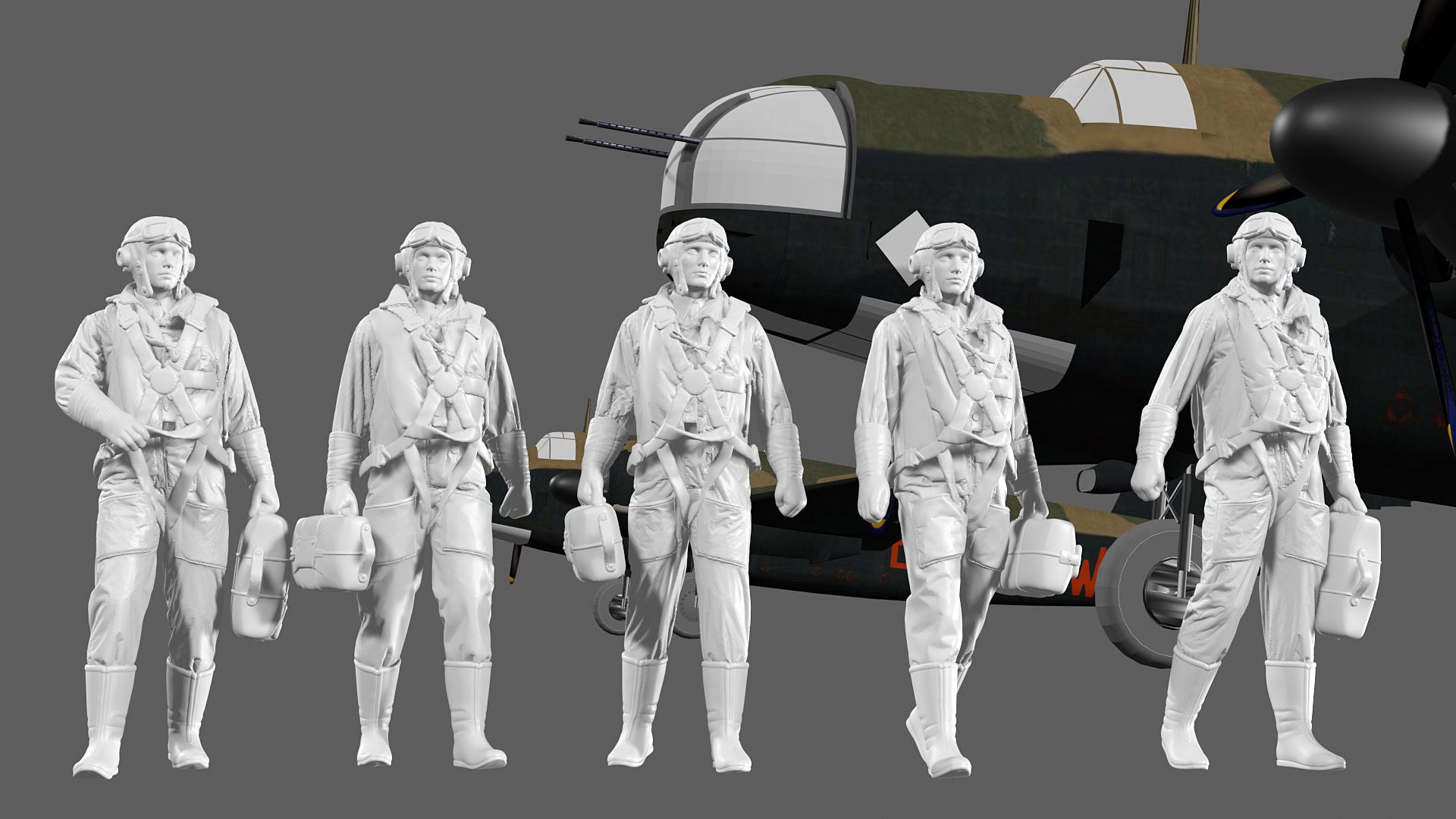 WWII RAF Bomber Crew mit Fliegerhelme - 5er Figurenset