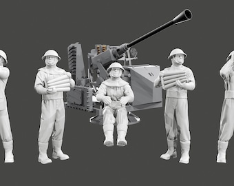 WWII Royal Navy - Single Bofors Crew - 5 Figure Set