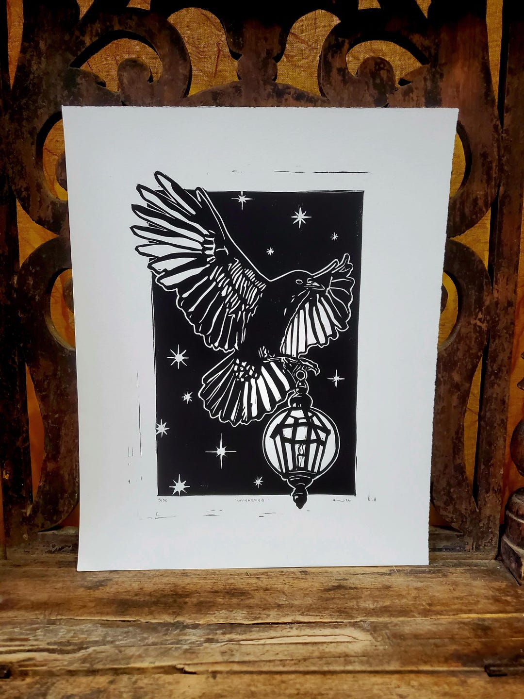 Crow With Lantern Linocut Print: "unleashed". Limited Edition ...