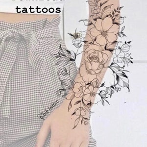 Feminine and floral design for chik tattoo tattoo. Rose arm tattoo design stencil instant download