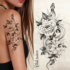 Feminine and floral design for chik tattoo tattoo. Instant download of stencil tattoo design