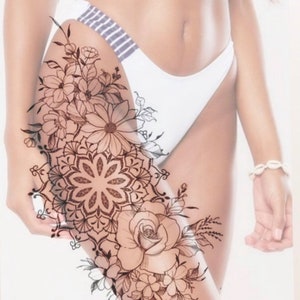 Mandala and flower female drawing for tattoo, instant download