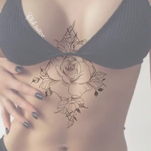 Feminine and floral design for chik tattoo tattoo. Instant download of stencil tattoo design pink