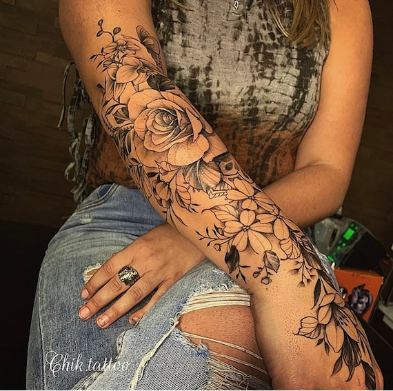 Feminine and Floral Design for Chik Tattoo Tattoo. Flower - Etsy Australia