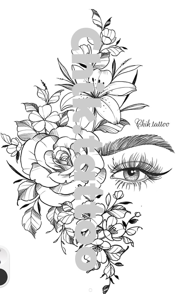 Dibujo femenino y floral para tatuaje. Tatuaje de flor de ojo - Etsy México
