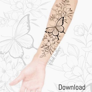 Feminine and floral design for chik tattoo tattoo. Instant download of stencil tattoo design