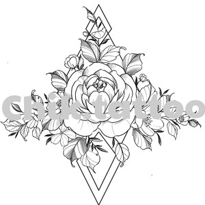 Feminine and floral design for chik tattoo tattoo. Flower tattoo design stencil instant download