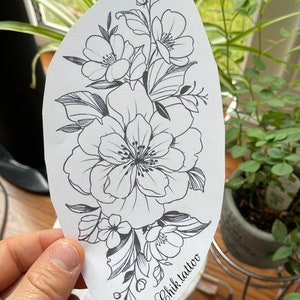 Feminine and floral design for chik tattoo tattoo. Instant download of stencil tattoo design