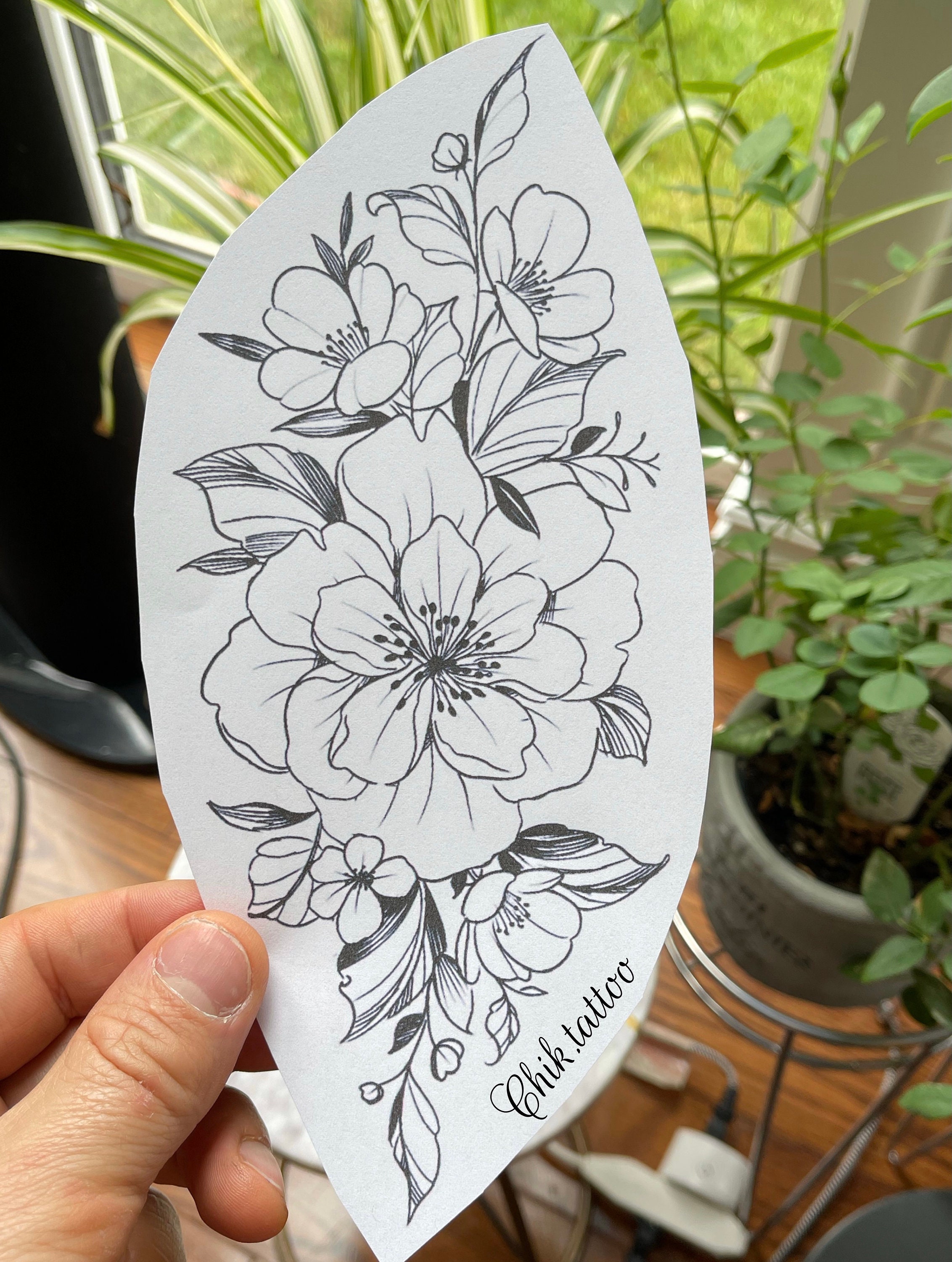 Feminine and Floral Design for Chik Tattoo Tattoo. Instant Etsy