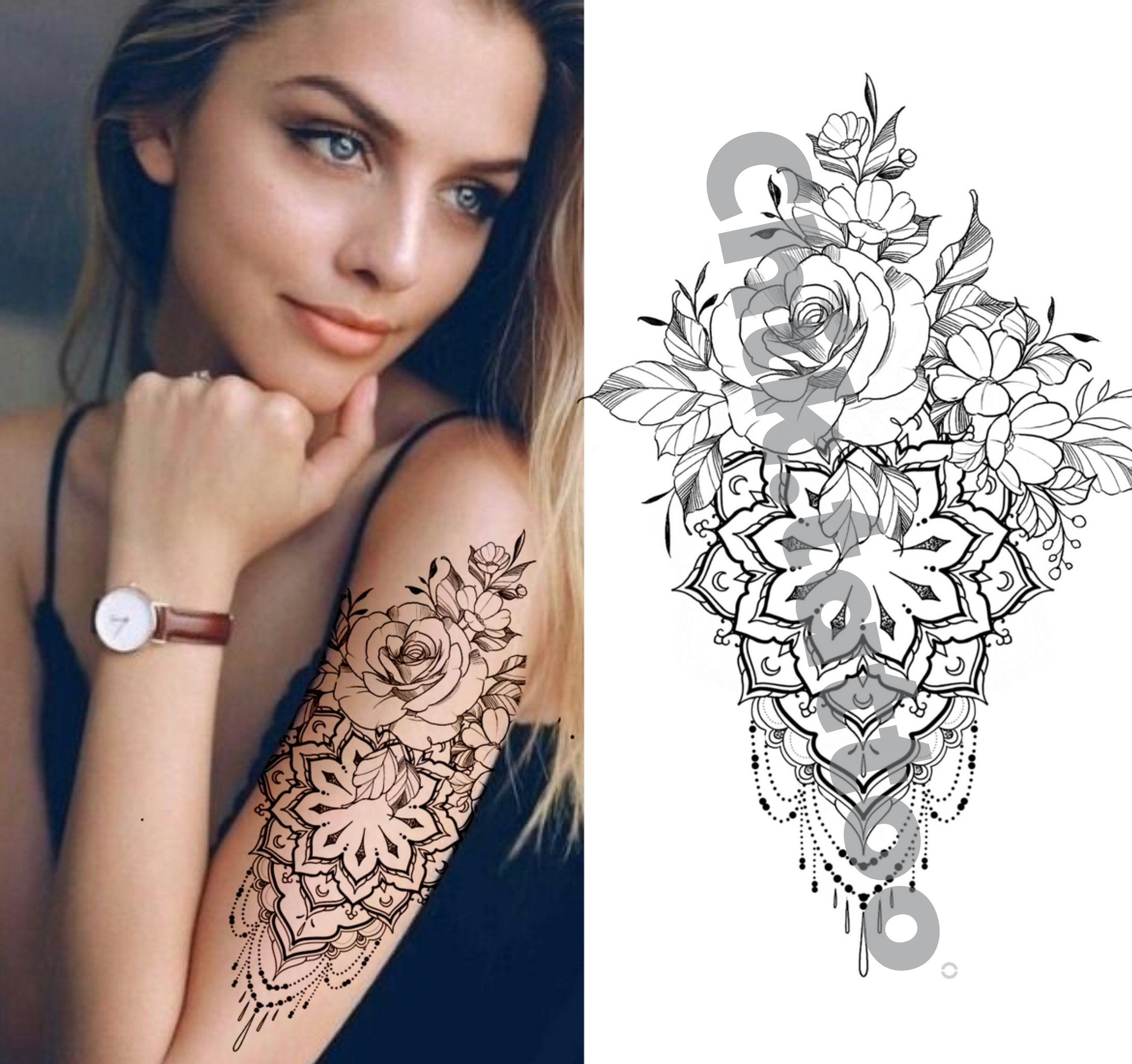 Amazon.com : Supperb Temporary Tattoos - Mandala Floral Lotus Feather  Flower Jewelry Bohemian Tattoo (Set of 2) : Beauty & Personal Care
