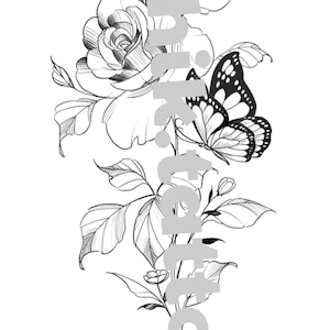 Feminine and Floral Design for Chik Tattoo Tattoo. Rose Butterfly Stencil Instant Download - Etsy