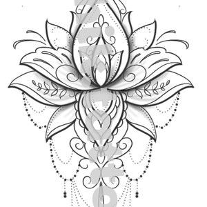 Feminine and floral design for chik tattoo tattoo. Instant download of stencil tattoo design lotus