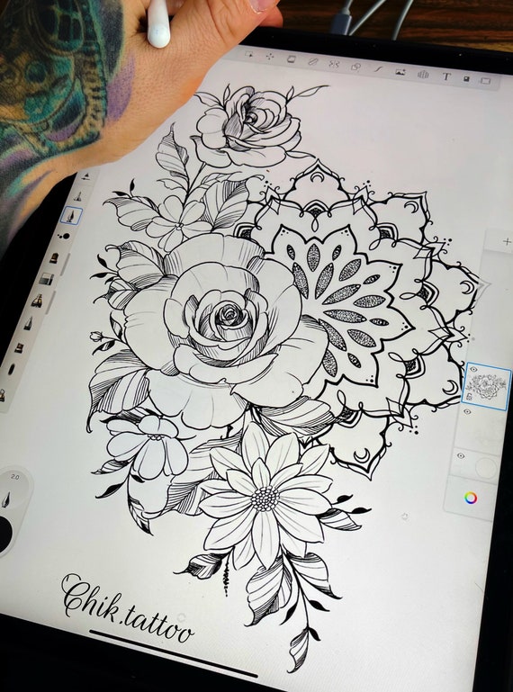 Flower outline tattoos rose outline tattoo stencil line art jpg 2   Clipartix