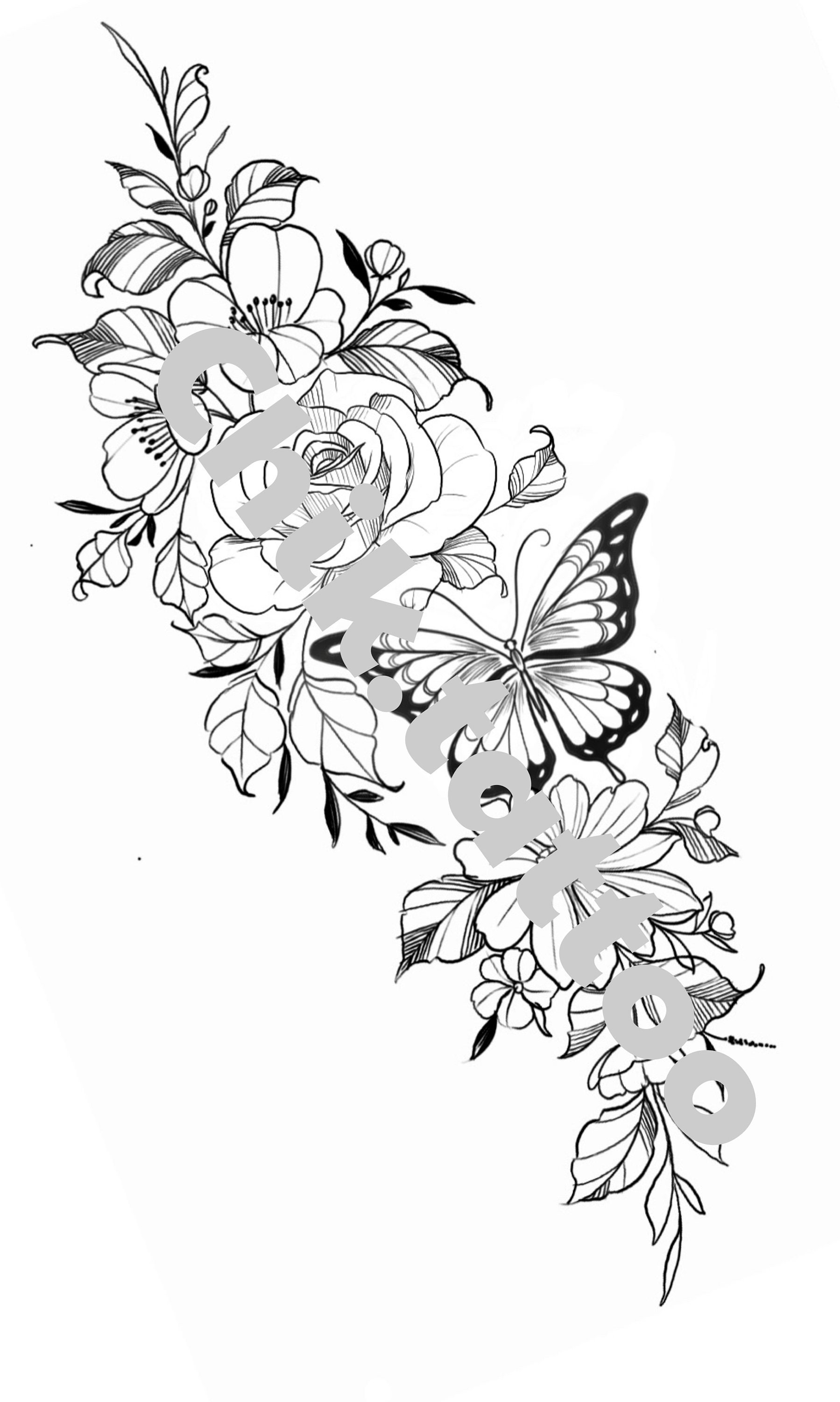 Feminine and Floral Design for Chik Tattoo Tattoo. Hip Butterfly Design ...