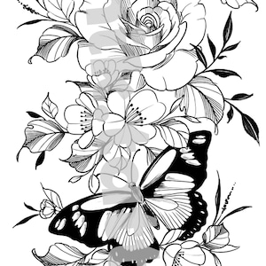 Feminine and floral design for chik tattoo tattoo. Instant download of stencil tattoo design