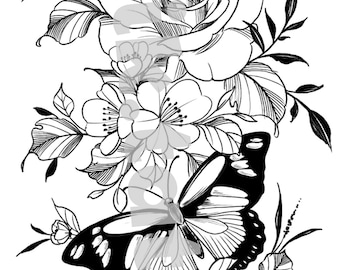Feminine and floral design for chik tattoo tattoo. Instant download of stencil tattoo design