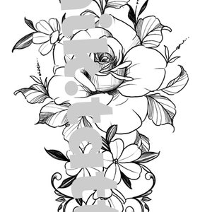 Feminine and floral design for chik tattoo tattoo. Instant download of stencil tattoo flower design