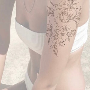 Feminine and floral design for chik tattoo tattoo. Rose tattoo design stencil instant download