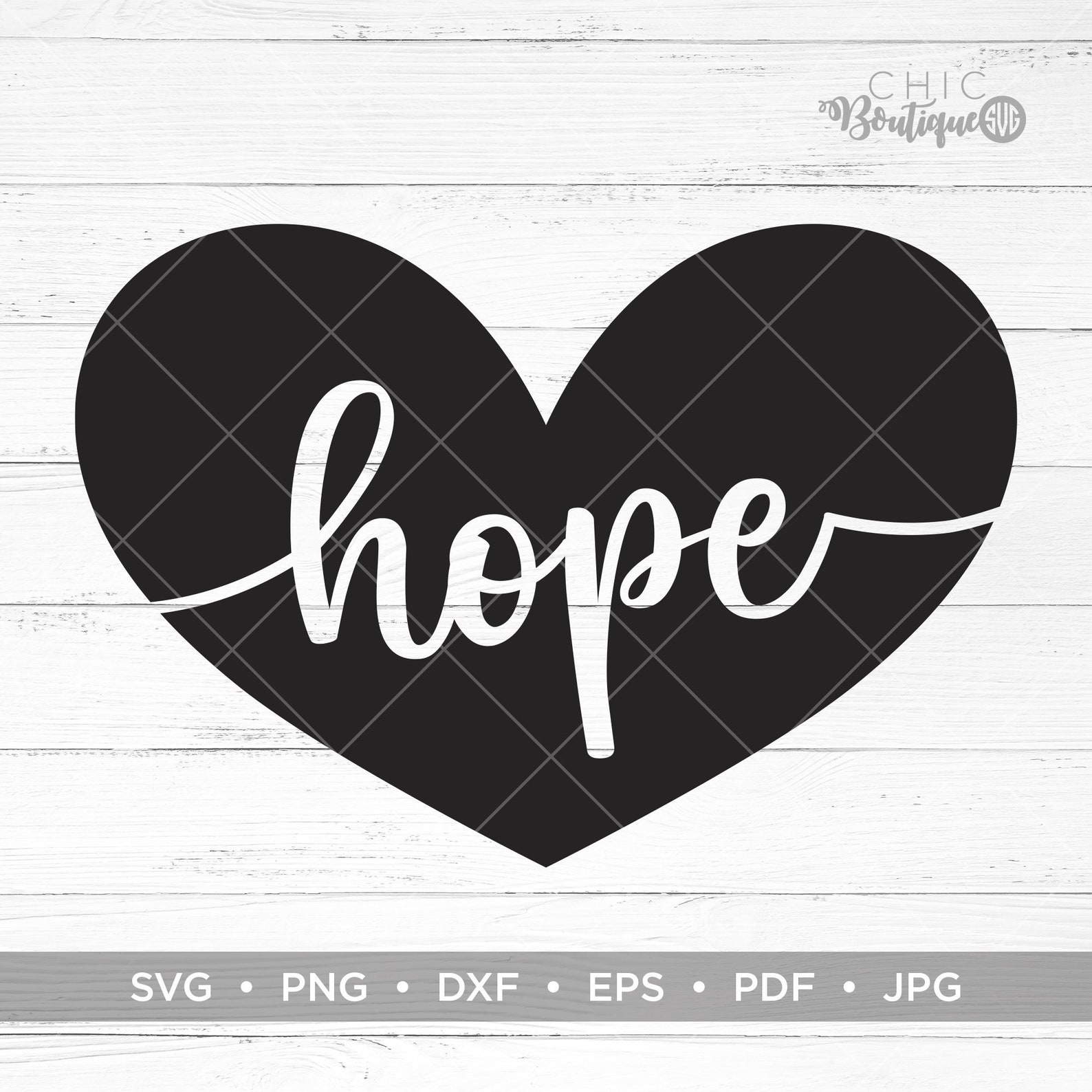 Hope Script Heart Shape SVG png dxf eps pdf jpg Cut Files for Etsy