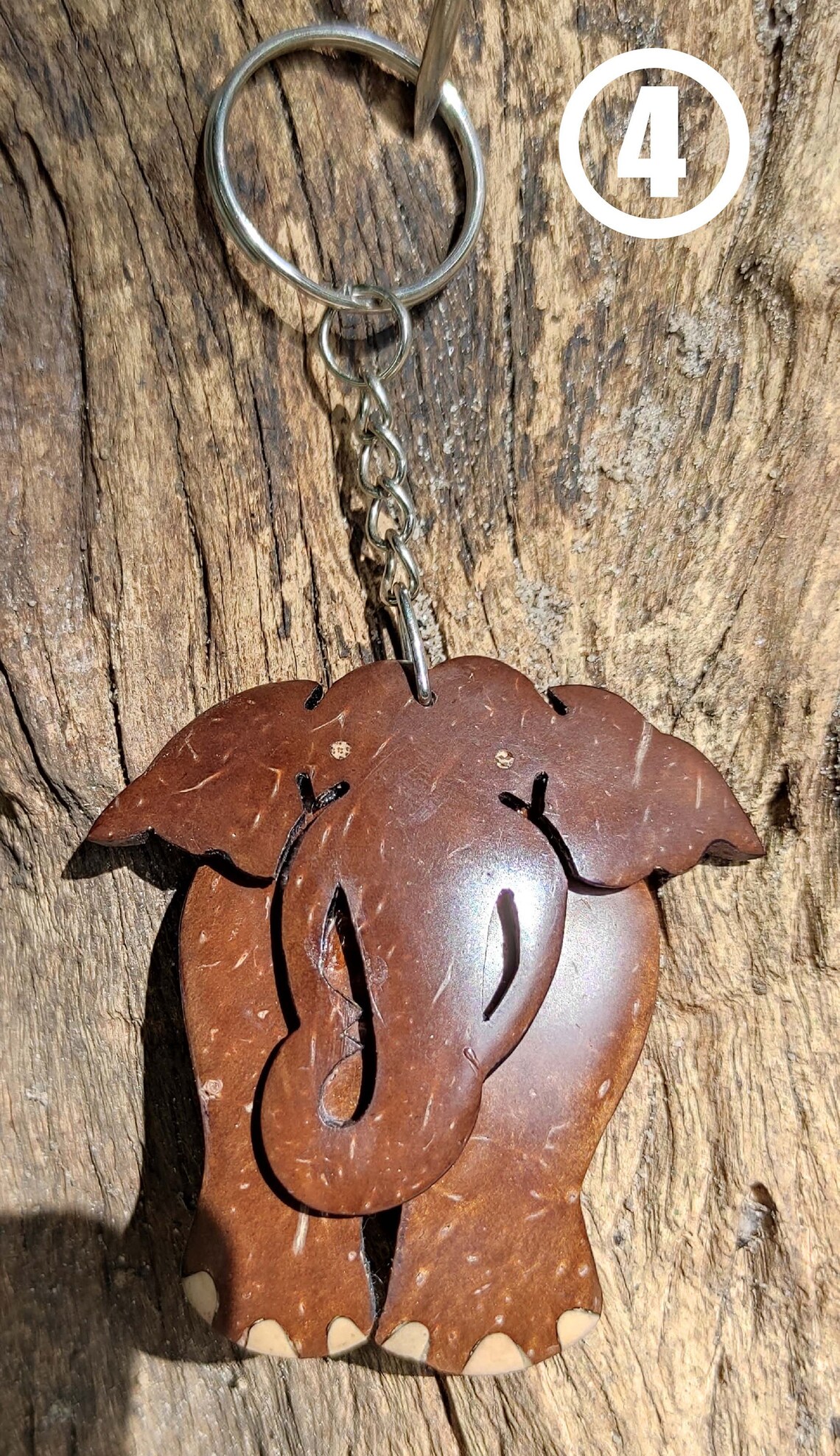 Coconut Shell Handmade Keytags Vintage Sri Lankan Coco Shell Elephant