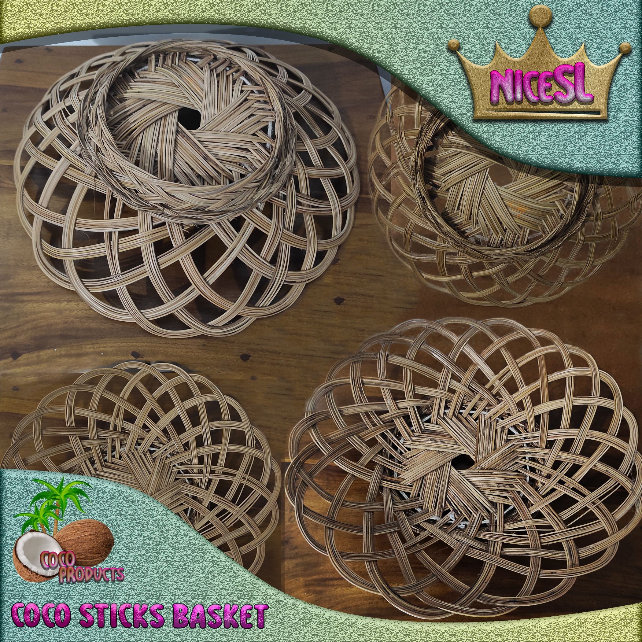 Coconut Leaf Sticks Basket Handmade Home Docre Flower Basket Rare ...