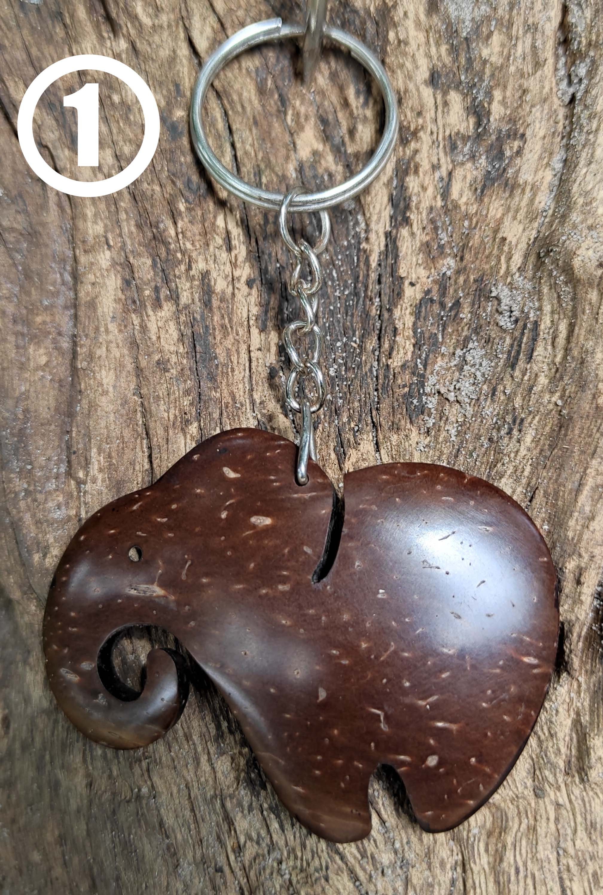 Coconut Shell Handmade Keytags Vintage Sri Lankan Coco Shell Elephant