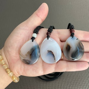 Beautiful Unique Ocean Chalcedony Agate Pendant Necklace, Natural Stones, Sweater Necklace, Healing Stone, Perfect Gift Handmade