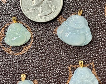 Colgante de Buda de Jade Birmano Natural en Oro de 18 K – Collar con Amuleto de la Prosperidad del Buda Sonriente de Jadeíta Verde Grado A