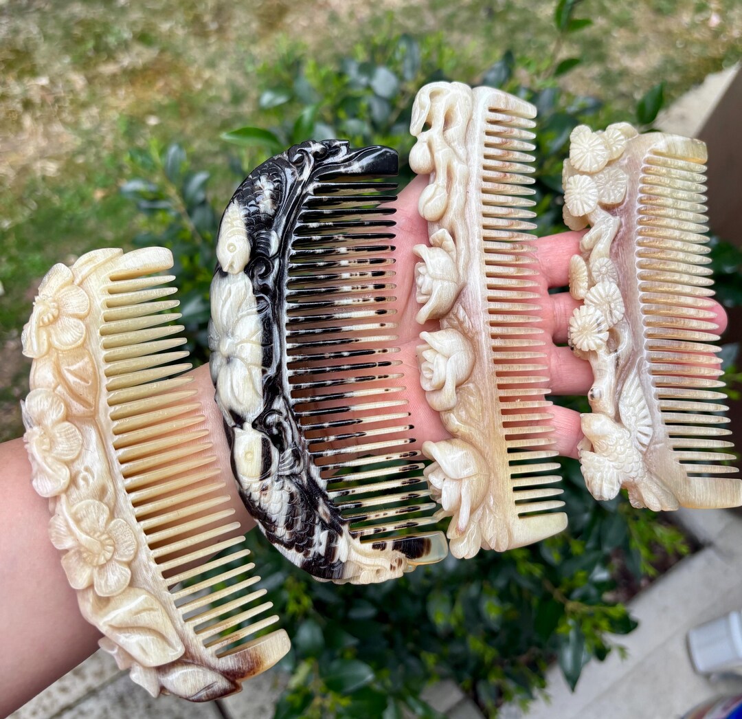 Hand Carved Natural Sheep Horn Comb – Luxury Artisan Hair Comb ...