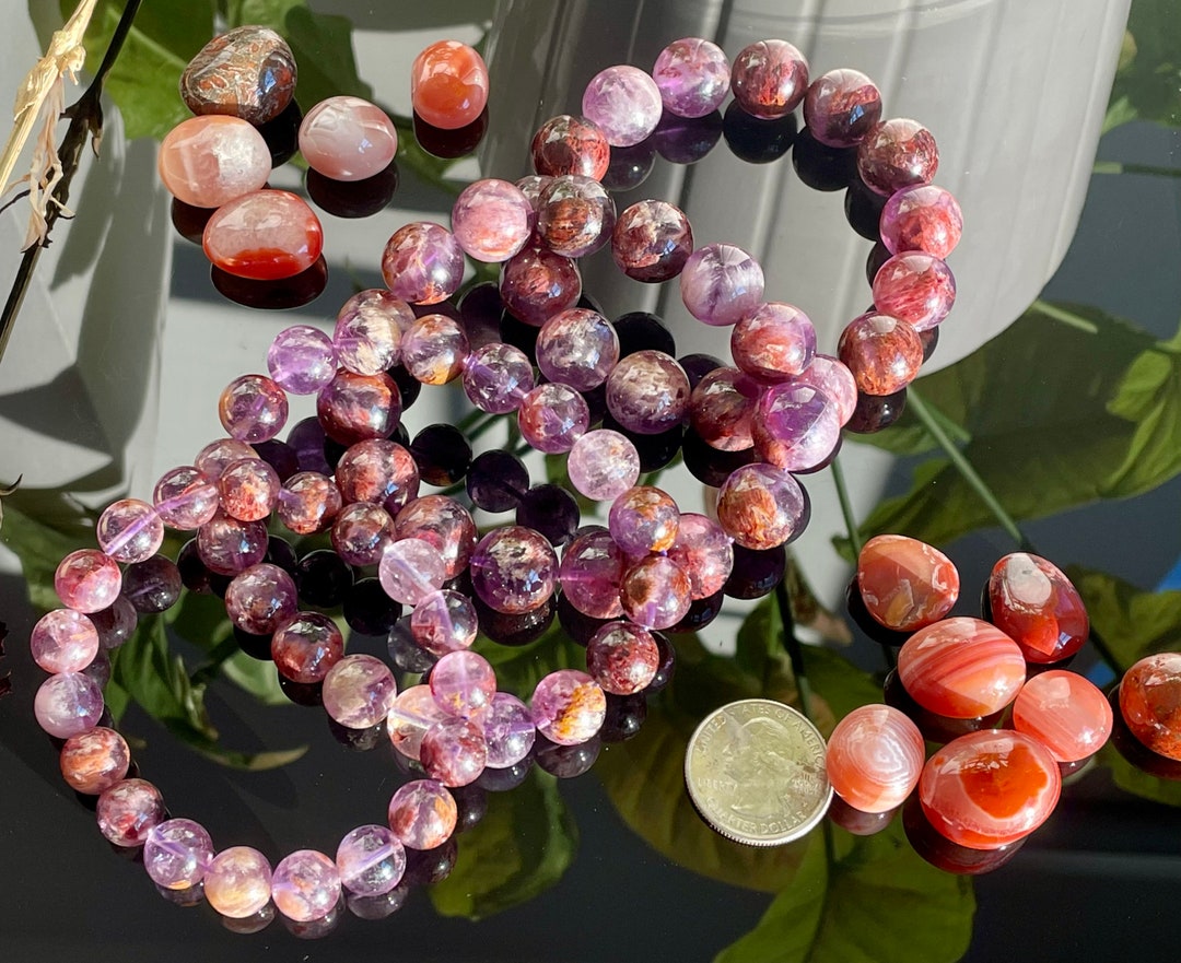 Bracelet En Titane Violet Aurora 23 - 15 Perles De 15mm - Pierre Cicatrisante - Cadeau Bien-être