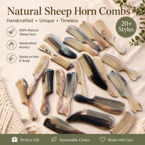 Natural Sheep Horn Comb Set | Handmade Horn Hair Comb | Anti-Static Wide Tooth Comb | Scalp Massage Detangling Comb | Natural Hair Care Gift