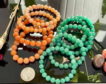 SALES - Natural Orange/Green Aventurine Beaded Bracelet - Crystal - 8/10 mm - Gemstone - Natural Stone - Great Gift - Healing