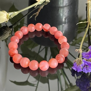 Natural Matte Southern Red/Nanhong Agate Stretchy Beaded Bracelet - 9/10MM - Great Gift - Unique - Healing Christmas