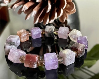 Stunning-Natural Auralite 23 Square Beaded Bracelet - 9MM/10MM - Natural Stone - High Quality - Great Gift - Healing Stone - Handmade