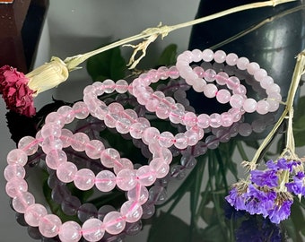 REBAJAS - Pulsera elástica de cuentas de cuarzo rosa de Madagascar - 8/10 mm - Rosa - Gran regalo - Única - Curativa - Piedra del amor - Hecha a mano