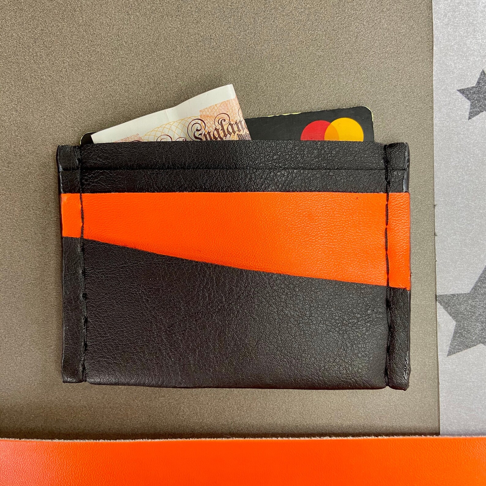 Vegan Leather Card Wallet Neon Orange Etsy