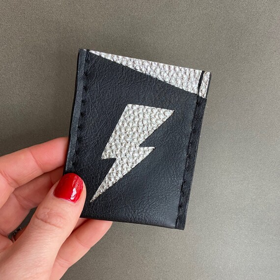 Vegan Leather Small Lightning Bolt Card Holder Gold